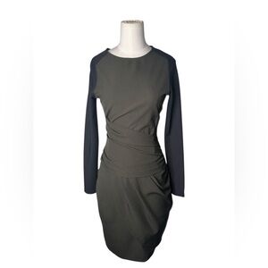 Zara Olive Green & Black Sheath  Wrap Elegant Dress XS